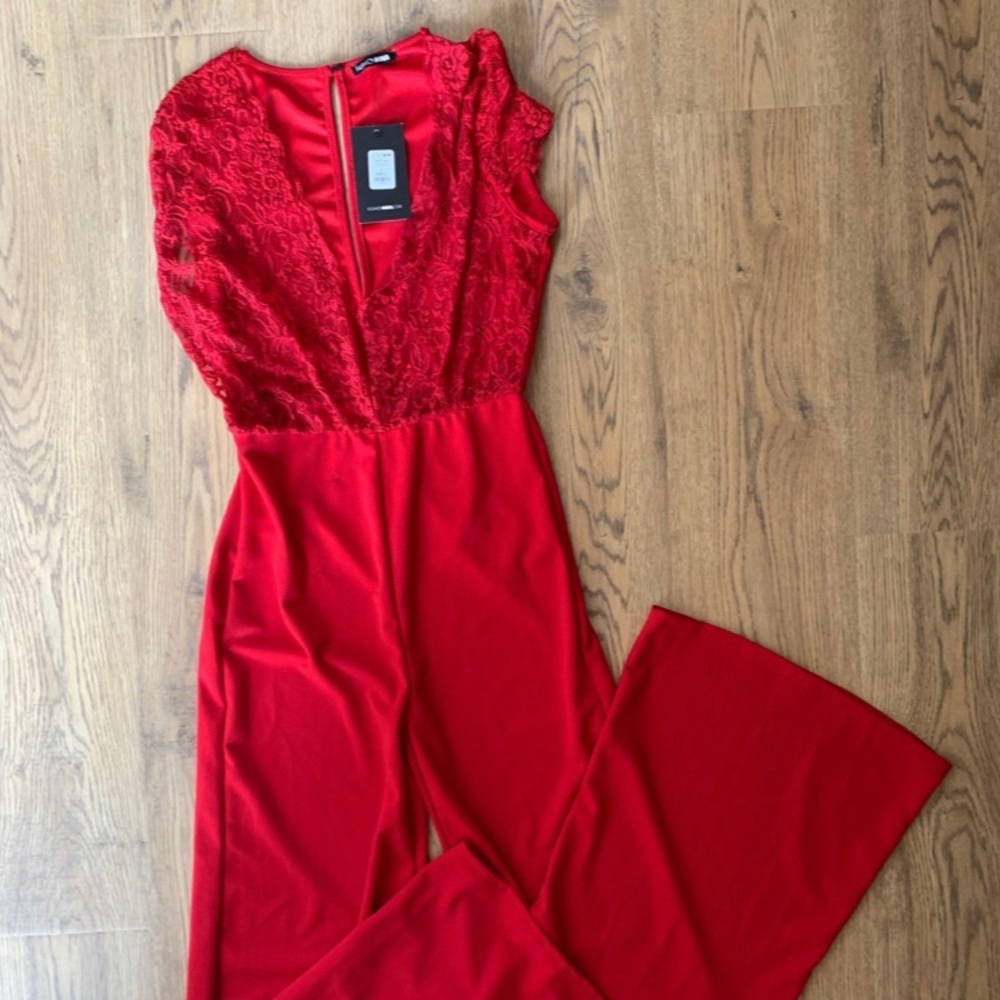 Red Fashion Nova Lace top Jumpsuit NWT